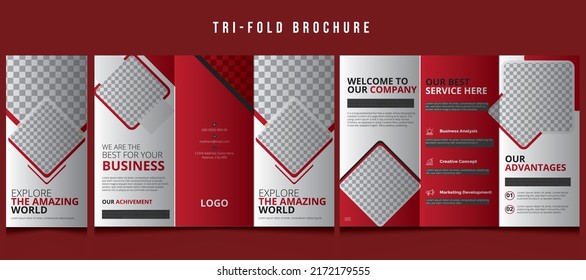 Kreatives Trikolekbroschürendesign. Corporate Business-Marketing-Vorlage für dreiseitigen Flyer, Layout mit moderner Design-Vektorgrafik und abstraktem Hintergrund. Kreatives Konzept 3: gefalteter Flyer oder Broschürenpost,