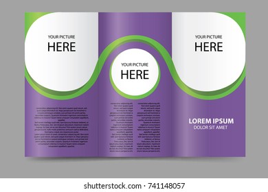 Creative tri-fold brochure template with curved pattern. Vector illustration