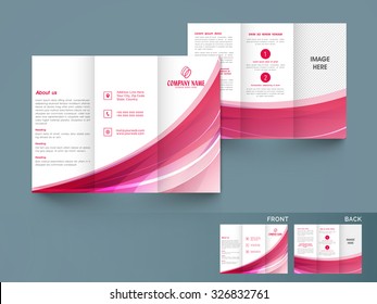 Presentación creativa de triple folleto, plantilla o volante con vista frontal y posterior para su empresa.