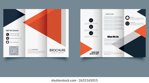 Creative tri-fold brochure template.Editable layout with colorful design elements, image placeholders, and modern typography