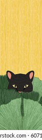 Creative Tropical Bookmark Illustration. Wild Feline Stalking. Hand drawn textures 