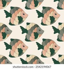 Creative tropical fish endless pattern vector. Aquatic animals pattern. Summer fashion clothes print. Tropical fish under life illustration. Multi-coloured scales, tail