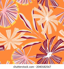 Creative Tropical Palm Leaves Seamless Pattern. Abstract Jungle Leaves Botanical Wallpaper. Modern Foliage Backdrop. Design For Fabric , Textile Print, Wrapping, Cover. Vector Illustration.