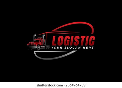 Creative Truck trailer logo. Semi truck transport logistics logo. Modern Trucking and Delivery logo vector.