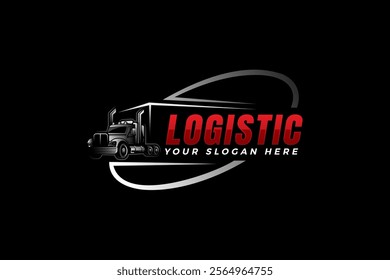 Creative Truck trailer logo. Semi truck transport logistics logo. Modern Trucking and Delivery logo vector.