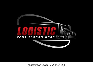 Creative Truck trailer logo. Semi truck transport logistics logo. Modern Trucking and Delivery logo vector.