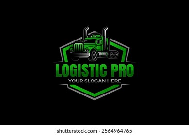 Creative Truck trailer logo. Semi truck transport logistics logo. Modern Trucking and Delivery logo vector.