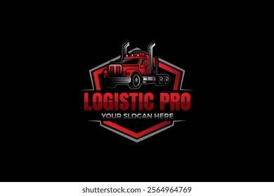 Creative Truck trailer logo. Semi truck transport logistics logo. Modern Trucking and Delivery logo vector.