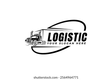 Creative Truck trailer logo. Semi truck transport logistics logo. Modern Trucking and Delivery logo vector.