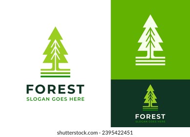 Creative Trunk in Tree Negative Space Evergreen Forest Logo Design Branding Template
