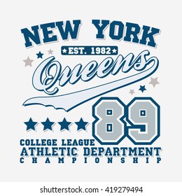 Creative t-shirt graphic design,  print stamp, New York sports wear typography emblem, Vector