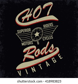  creative t-shirt graphic designs, vintage print stamps, typography emblems of garage or brotherhoods bikers, Vector