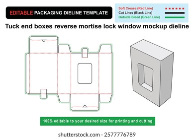 Creative Tuck End Boxes Reverse Mortise Lock Window Mockup Dieline for Unique Product Showcases, Tuck End Boxes, Custom box dieline, Window Mockup, Dieline Design, Product Packaging, box dimensions