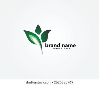creative tulip flower logo, abstract green tulip flower like stacked leaves, logo design inspiration