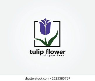 creative tulip flower logo, purple tulip flower in a frame logo design inspiration