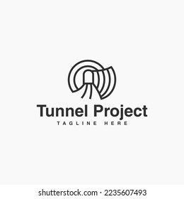 creative tunnel project, passenger construction line railway logo vector design template with outline, modern and elegant styles isolated on white background