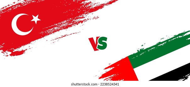 Creative Turkey vs United Arab Emirates brush flag illustration. Artistic brush style two country flags relationship background