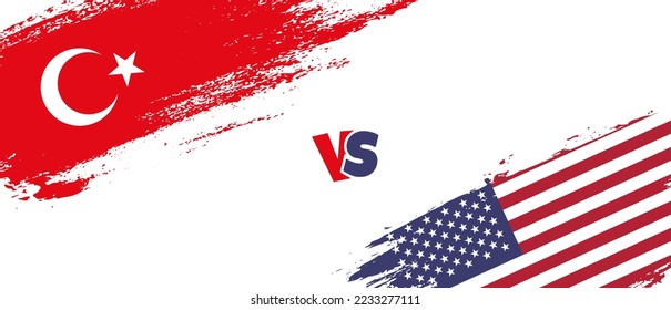Creative Turkey vs United States of America brush flag illustration. Artistic brush style two country flags relationship background