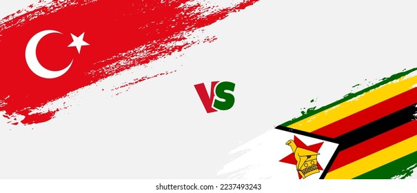 Creative Turkey vs Zimbabwe bürstet Flaggen-Illustration. Zwei Länderflaggen im Stile eines künstlerischen Pinsels, Hintergrund