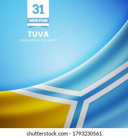 Bandera de Tuva creativa sobre textura de tela. Antecedentes del día nacional de estilo vintage