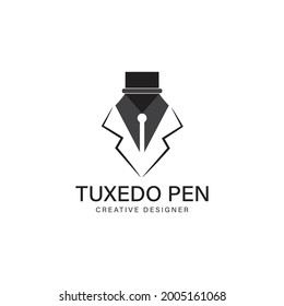 Creative tuxedo pen logo design vector