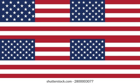 A creative twist on the American flag design, featuring four smaller flags arranged horizontally across a larger flag
