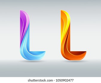 Creative twisted letter L. Abstract 3D font. Caramel and ultraviolet colors. An elegant typographic concept. Isolated vector symbol on a light background. Logo template for corporate identity.