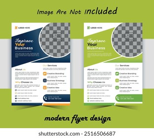 creative two Business flyer design with geometric shape, blue, yellow, green color.cover modern layout vector editable print ready.