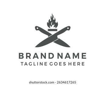 creative two crossed knife design symbol, vector, isolated on transparent background