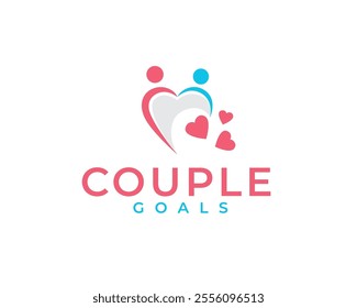 creative two illustrations of people in the shape of love and small love love below it logo design