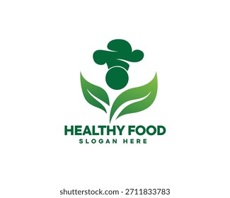 Dos hojas creativas como una persona que levanta la mano con un sombrero de chef es muy adecuado para logotipos de hierbas y alimentos saludables y otros