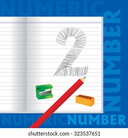 creative two numeric number sketch by pencil school concept vector illustration 