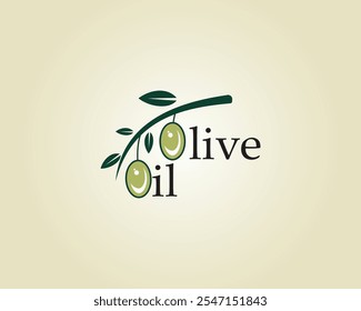 creative two olives shaped like the letter o and hanging from the branch accompanied by leaves logo design