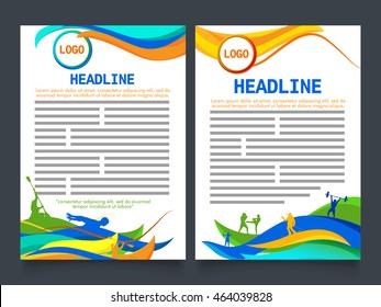 Creative Two Page Brochure, Template or Flyer presentation with colorful abstract design and illustration of different sports.