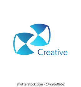 Creative Two Shape Logo with Blue Color and Simple Design