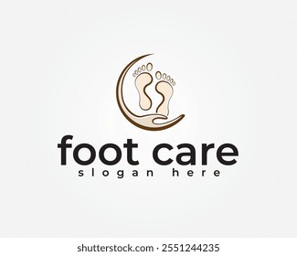 duas solas criativas dos pés acompanhadas por um design de logotipo de mãos circulares