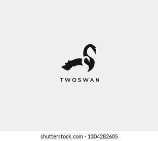 creative two swan illuatration logo with negative space design