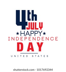 Creative typographic emblem of American national holiday. Independence day. Happy 4th of July. Flat vector design for logo, flyer, greeting card or placard