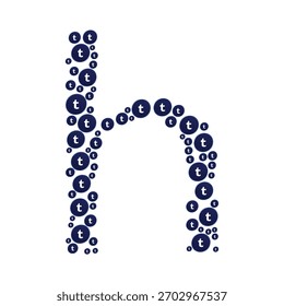 Letra creativa y tipográfica 'H' formada por burbujas de íconos 't' de medios sociales azules - Ilustración vectorial Abstractas para tecnología y diseño digital