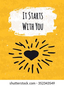 Creative Typographic poster hand drawing in the form of quotes and phrases to raise morale and good mood are written in black ink brush in an erased surface. Vector illustration