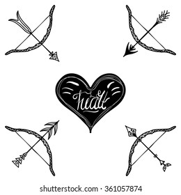 Creative typographic poster with the inscription on the black silhouette of a heart, handmade, isolated on white background. Happy Valentine's day . Vector illustration