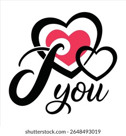 Um design de tipografia criativo combinando texto "Eu te amo" com corações entrelaçados, perfeito para o Dia dos Namorados, aniversários, ou cartões românticos e impressões.