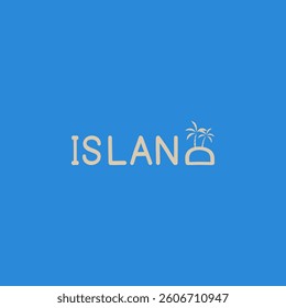 A creative typography design integrating an island illustration into the letter "D," featuring palm trees on a blue background, evoking tropical and vacation vibes.