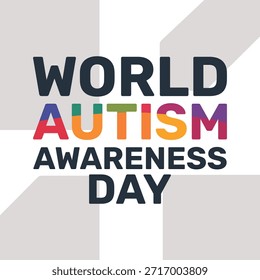 Projeto tipográfico criativo para o Dia Mundial da Consciência do Autismo. Ilustração vetorial com letras em negrito e elementos simbólicos representando o suporte ao autismo. Ideal para impressões de camisetas, cartazes, banners e campanhas de mídia social para celebrar a neurodiversidade e aceitação em abril.