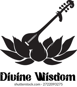 Tipografia criativa para a sabedoria divina com uma veia musical descansando sobre pétalas de lótus. 