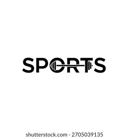 Diseño de logotipo de tipografía creativa para la palabra deportes con una barra integrada en la letra o