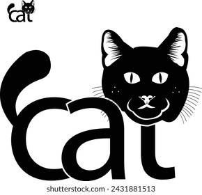 Creative typography logo made with cat, Black and White logo, Logo for animals Product and Industry.