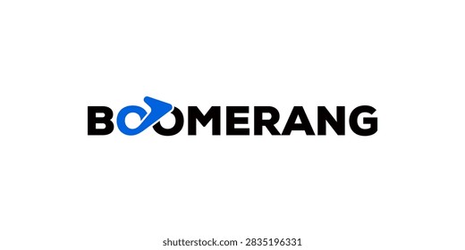 Creative typography word mark boomerang and a curved flying weapon for traditional sports logo design