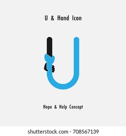 Creative U- alphabet icon abstract and hands icon design vector template.Business offer,partnership,hope,support or help concept.Corporate business and industrial logotype symbol.Vector illustration
