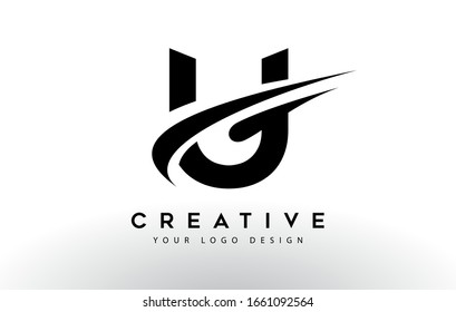Creative U Letter Logo Design with Swoosh Icon Vector Illustration.